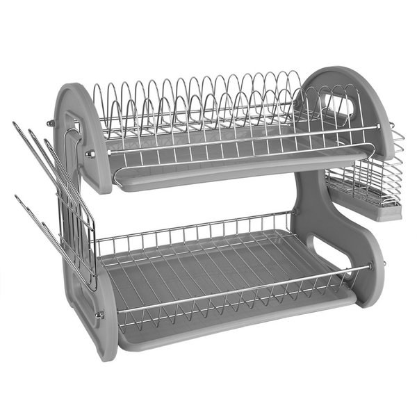 Home Basics S Shape  2 Tier Dish Drainer, Grey DD41276